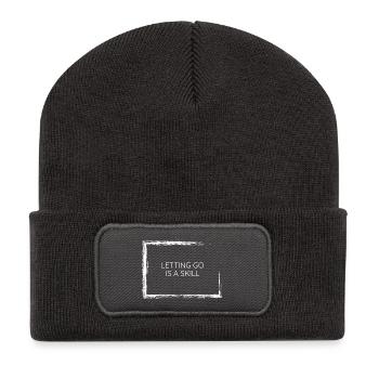 Loslassen ist ein minimalistisches Te-Design! - Recycelte Patch Beanie - Dunkelgrau - Vorne