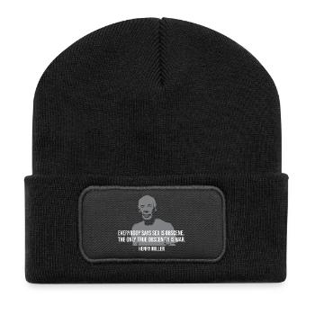 Henry-Miller-Zitat – Obszönität ist Krieg Zitat-Design - Recycelte Patch Beanie - Schwarz - Vorne