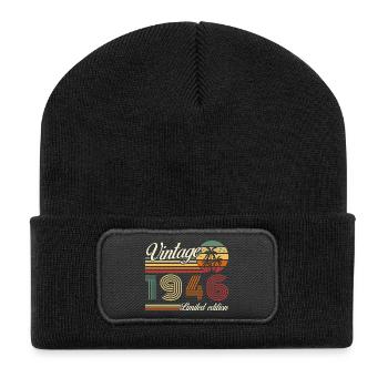 1946 Vintage Retro Birthday Gift - Recycled Patch Beanie - black - Front