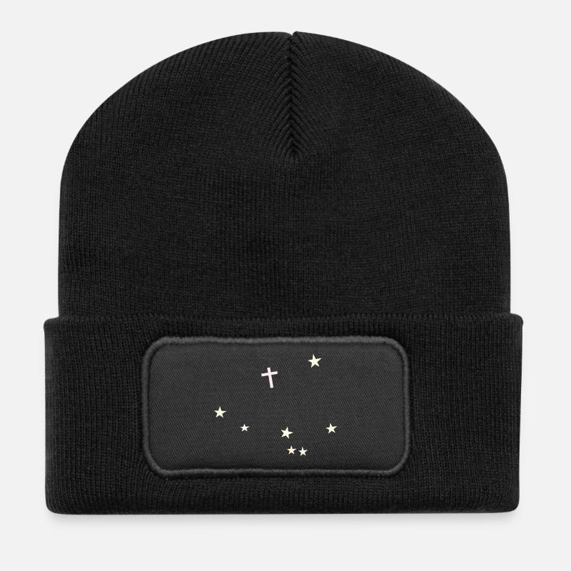 Kreuz im Sternenhimmel - Recycelte Patch Beanie - Schwarz