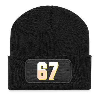 6 7 – Trendy minimalist text design, - Recycled Patch Beanie - black - Front