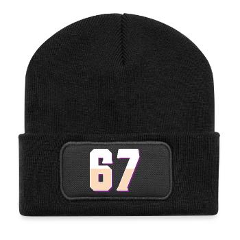 6 7 – Trendy minimalist text design, - Recycled Patch Beanie - black - Front