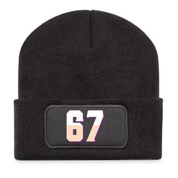 6 7 – Trendiges, minimalistisches Textdesign, - Recycelte Patch Beanie - Dunkelgrau - Vorne