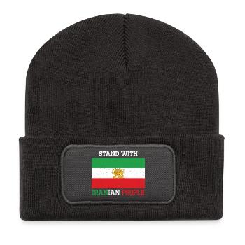 Stand mit dem iranischen Volksemblem - Recycelte Patch Beanie - Dunkelgrau - Vorne