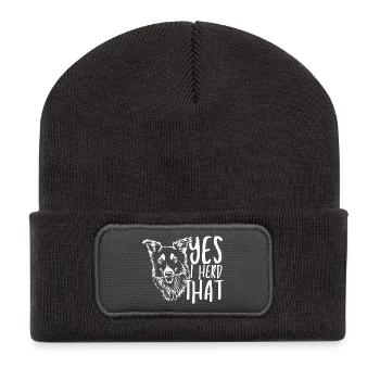 Wolfskopf mit handschriftlichem Text - Recycelte Patch Beanie - Dunkelgrau - Vorne