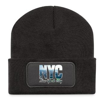 NYC Skyline Blockbuchstaben - Recycelte Patch Beanie - Dunkelgrau - Vorne