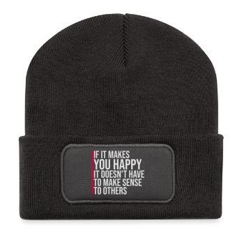 Si ça te rend heureux, sens les autres, Spruch Glück Frei - Beanie recyclé à patch - charbon - Devant