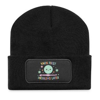 Problèmes de laine d’abord Puis fil au crochet drôle - Beanie recyclé à patch - noir - Devant