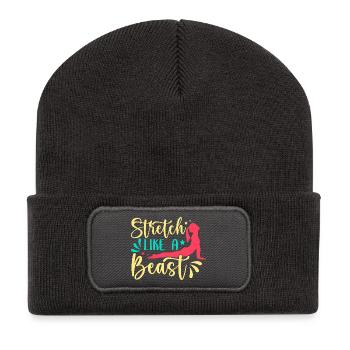 Yoga : étirement comme une bête, yoga drôle - Beanie recyclé à patch - charbon - Devant