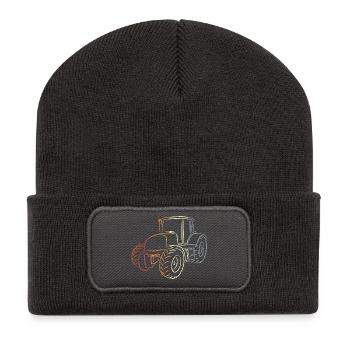 Retro Traktor Skizze - Recycelte Patch Beanie - Dunkelgrau - Vorne