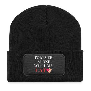 Für immer allein mit meiner Katze - Recycelte Patch Beanie - Schwarz - Vorne