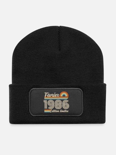 Born in February 1986 | 40th Anniversary - Recycled Patch Beanie - black