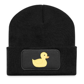 Gelbe Gummiente Cartoon Stil - Recycelte Patch Beanie - Schwarz - Vorne