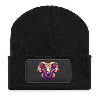 Schaf Kopf Lustig Geschenk Bauernhof Tier - Recycelte Patch Beanie - Schwarz - Vorne