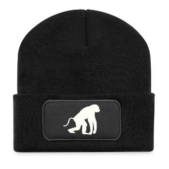 Affe Silhouette - Recycelte Patch Beanie - Schwarz - Vorne