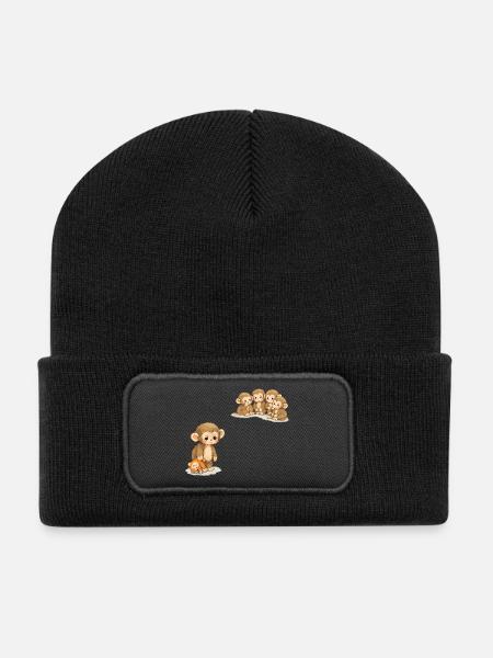 Baby Monkey Punch - Viral Sad Monkey - Recycelte Patch Beanie - Schwarz