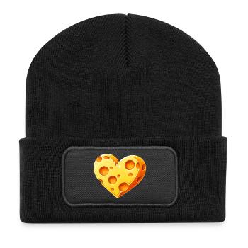 Illustration d’un morceau de fromage en forme de cœur - Beanie recyclé à patch - noir - Devant