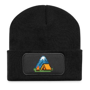 Feu de camp Pixel à la tente de montagne - Beanie recyclé à patch - noir - Devant