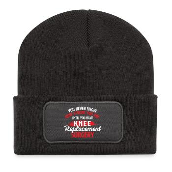 Stark bis zur Genesung nach einer Kniegelenkersatzoperation - Recycelte Patch Beanie - Dunkelgrau - Vorne
