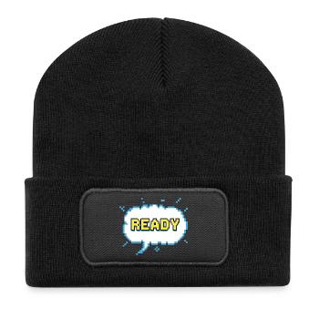 Lettrage READY dans un style pixel comic - Beanie recyclé à patch - noir - Devant