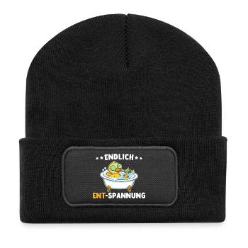 Wellness Ente Endlich Ent-Spannung Wortwitz - Recycelte Patch Beanie - Schwarz - Vorne