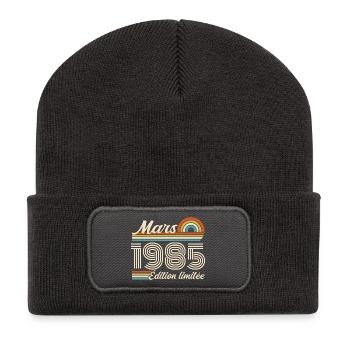 41st Birthday Gift - Born in March 1985 - Recycled Patch Beanie - dark grey - Front