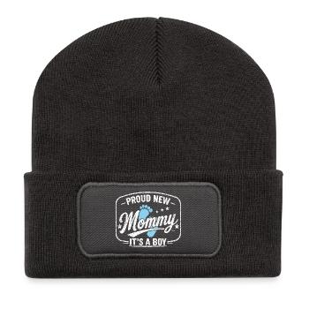 Werdende Mama & Mutter, Geburt Sohn Junge - Recycelte Patch Beanie - Dunkelgrau - Vorne