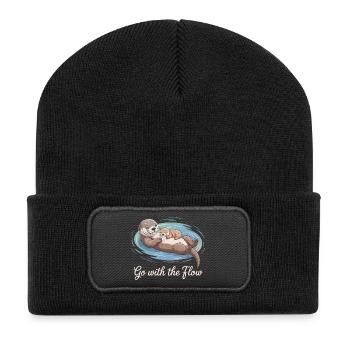 Otter-Duo geht mit dem Strom - Recycelte Patch Beanie - Schwarz - Vorne