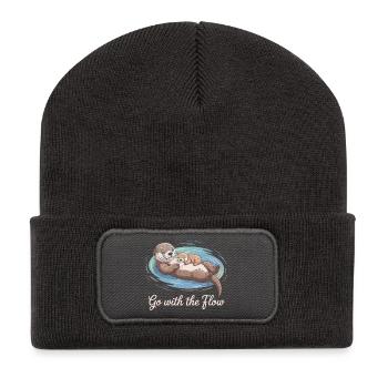Otter Duo : Laisse Aller avec le Courant - Beanie recyclé à patch - charbon - Devant