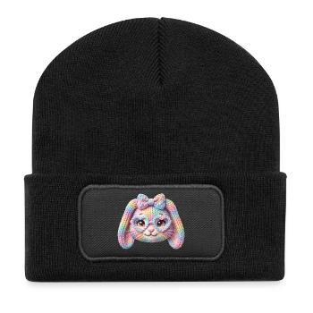 Lunettes en forme de cœur de lapin Pâques en forme de lapin pastel arc-en-ciel - Beanie recyclé à patch - noir - Devant