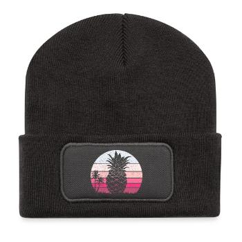 Ananas-Sommer-Sonnenuntergang-Vintage-Strand - Recycelte Patch Beanie - Dunkelgrau - Vorne