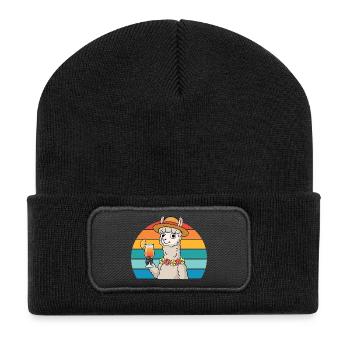 Alpaca with cocktail & holiday mood llama - Recycled Patch Beanie - black - Front