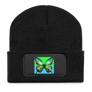 Schmetterling - Recycelte Patch Beanie - Schwarz - Vorne