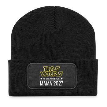 Mama 2027 - Das wars mit der Nachtruhe - Recycelte Patch Beanie - Schwarz - Vorne