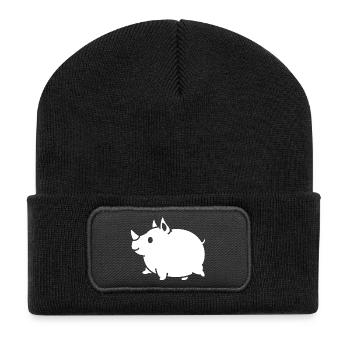 Rhino Cute Cartoon Silhouette - Recycled Patch Beanie - black - Front