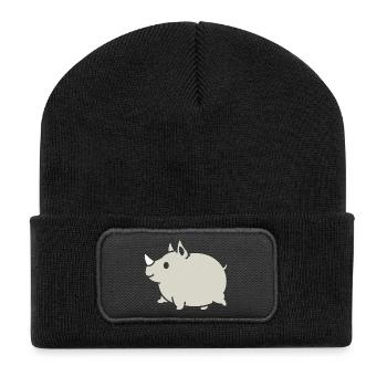Rhino Cute Cartoon Silhouette - Recycled Patch Beanie - black - Front