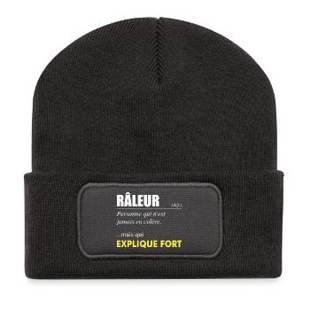 Râleur définition – Personne qui explique fort - Beanie recyclé à patch - charbon - Devant