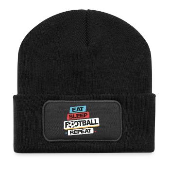Eat_Sleep_Football_Repeat - Recycelte Patch Beanie - Schwarz - Vorne