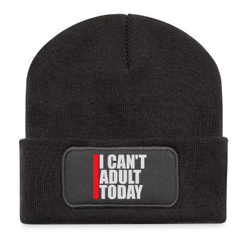 I Can't Adult Today Lustig Erwachsen Spruch Logo - Recycelte Patch Beanie - Dunkelgrau - Vorne