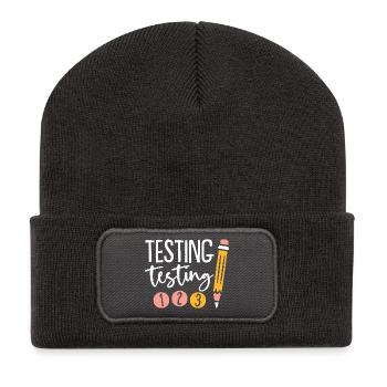 Tester des gribouillis au crayon sur le noir - Beanie recyclé à patch - charbon - Devant