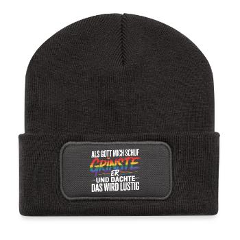 Als Gott mich schuf grinste er – Pride Humor - Recycelte Patch Beanie - Dunkelgrau - Vorne