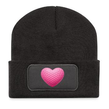 Pink Heart Golfball-Textur - Recycelte Patch Beanie - Dunkelgrau - Vorne