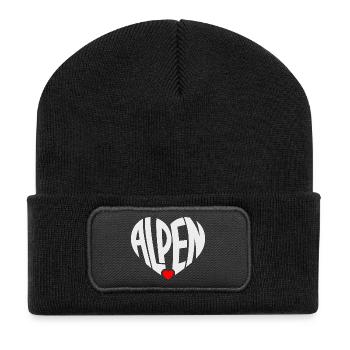 Alpen Herz Typo  - Recycelte Patch Beanie - Schwarz - Vorne