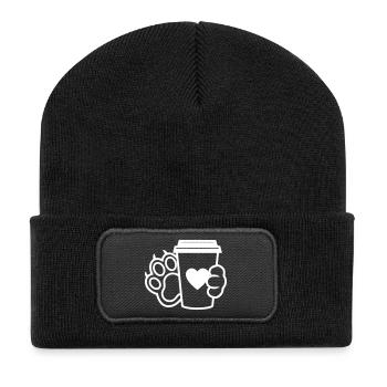 Paw Coffee Cup Outline - Recycled Patch Beanie - black - Front