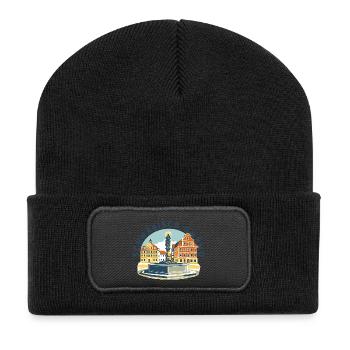 Schwäbisch Gmünd Motiv 2 Marktplatz - Recycelte Patch Beanie - Schwarz - Vorne