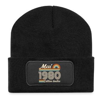 Cadeau Anniversaire 46 ans - Né mai 1980 - Beanie recyclé à patch - noir - Devant