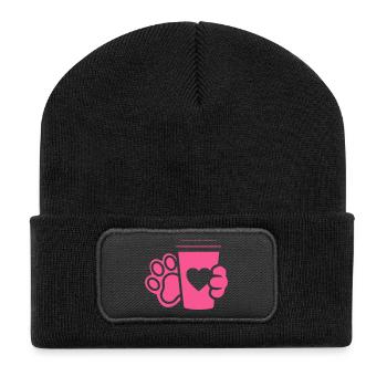 Pfote Kaffee Tasse Flat Design - Recycelte Patch Beanie - Schwarz - Vorne