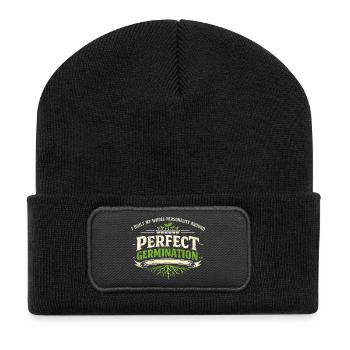 Perfekte Keimung | Microgreens Anzucht - Recycelte Patch Beanie - Schwarz - Vorne