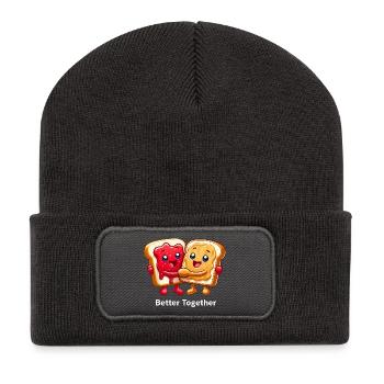 PBJ Sandwich Erdnussbutter Marmelade beste Freunde - Recycelte Patch Beanie - Dunkelgrau - Vorne