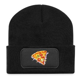 Watercolor pizza slice - Recycled Patch Beanie - black - Front